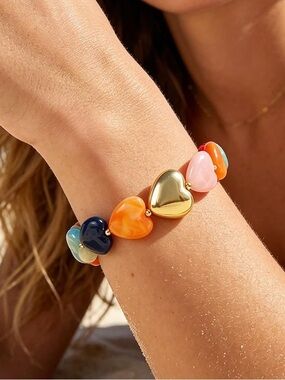 Anthropologie Multicolor Heart Bead Bracelet with Gold Heart
